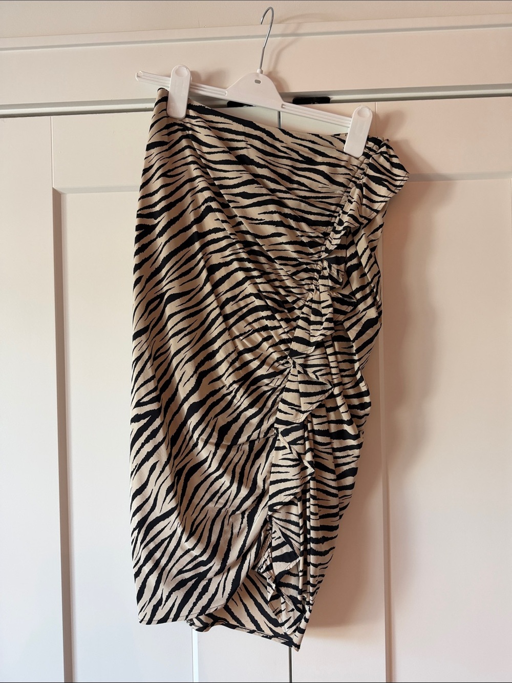 A.L.C. Asymmetrical Zebra-Print Midi Skirt in Black & Cream